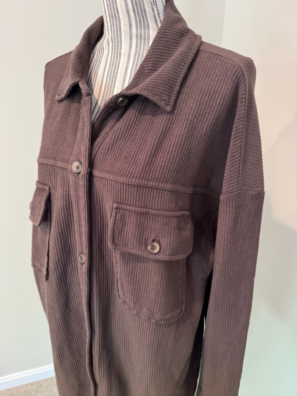NWT $148 Pilcro By Anthropologie Duster Jacket Women's Size L Chocolate Shacket - Picture 3 of 8